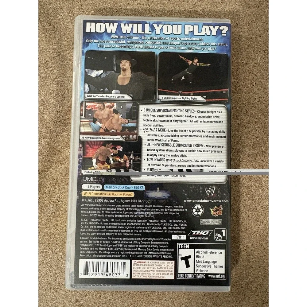 WWE SmackDown vs Raw 2008 Featuring ECW Sony PSP -Greatest Hits